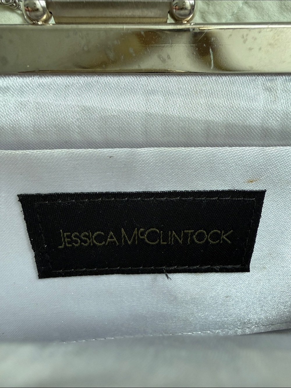 Jessica McClintock Silver Metallic Evening Clutch with Chain - Picture 2 of 5